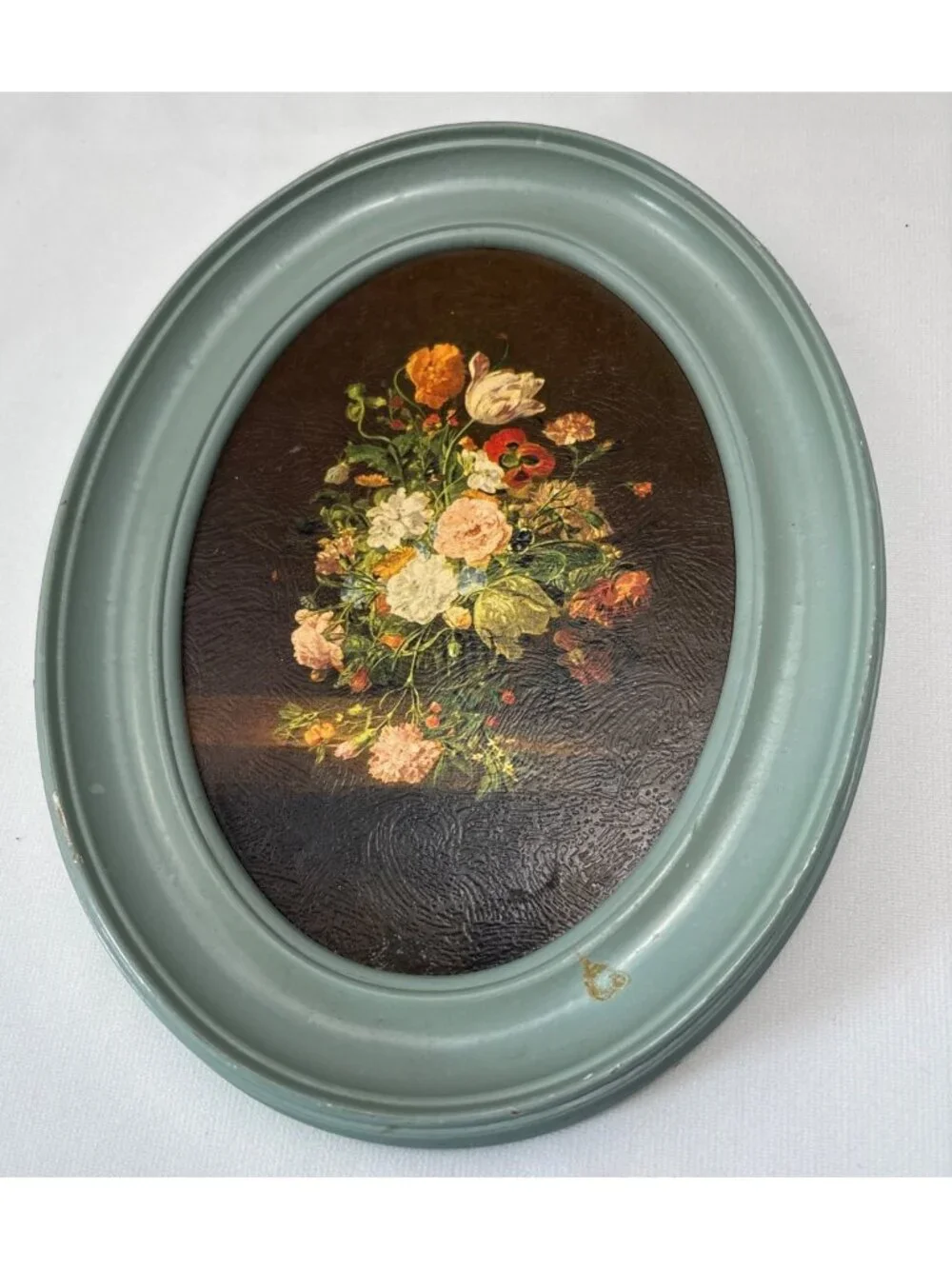 Litho Oval Floral Artwork Sage Frame 7